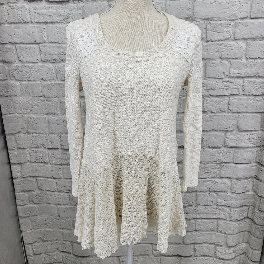 Anthro Meadow Rue Ivory Limay Lightweight Skirted Sweater SZ Small